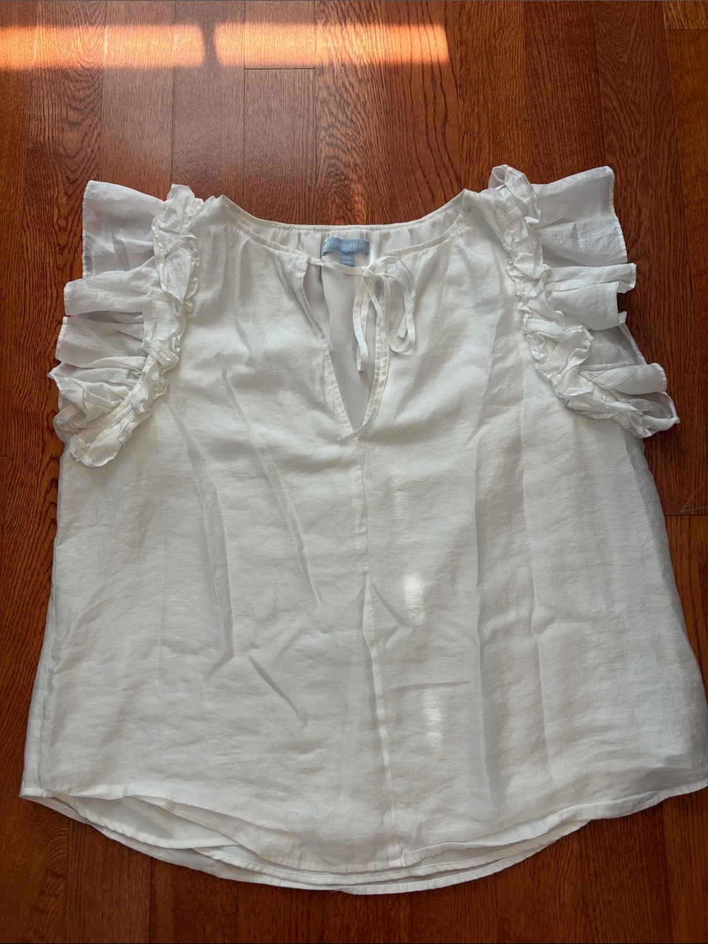 ANTONIO MELANI White Ruffle Sleeve Tie-Neck Blouse size XL boho Cottagecore